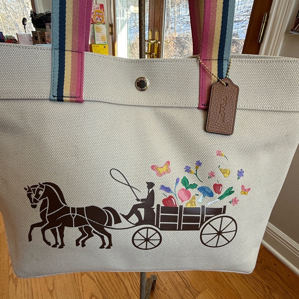 Coach Cream Tote with Colorful Straps - Picture 4 of 8